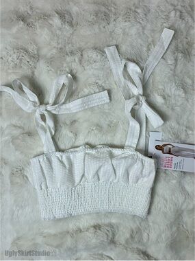 NWT Mills by Millie Bobby Brown White Smocked Tie Strap Crop Top XXS